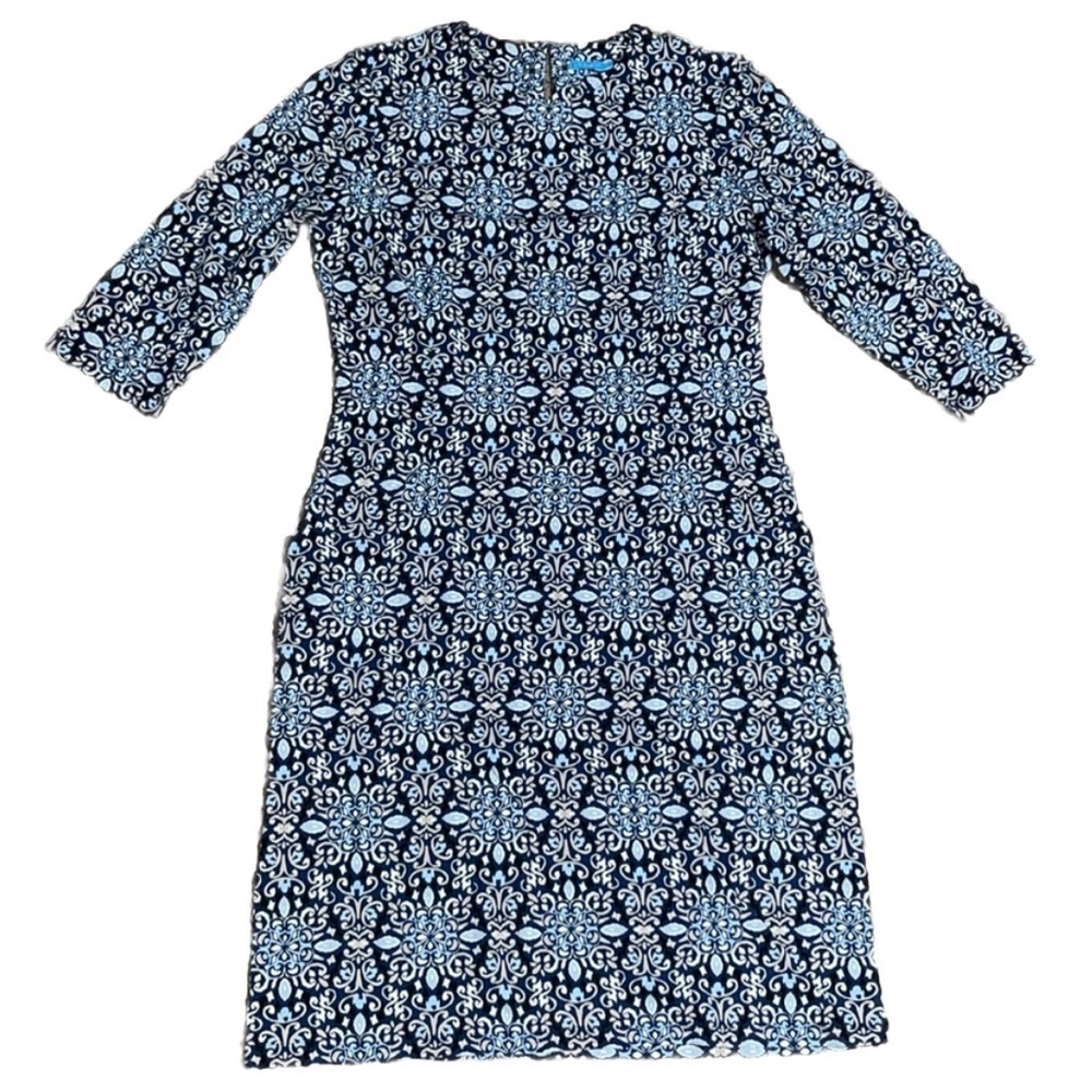 J. McLaughlin‎ Catalyst 3/4 Sleeve Crew Neck Catalina Cloth Dress Blue Medallion